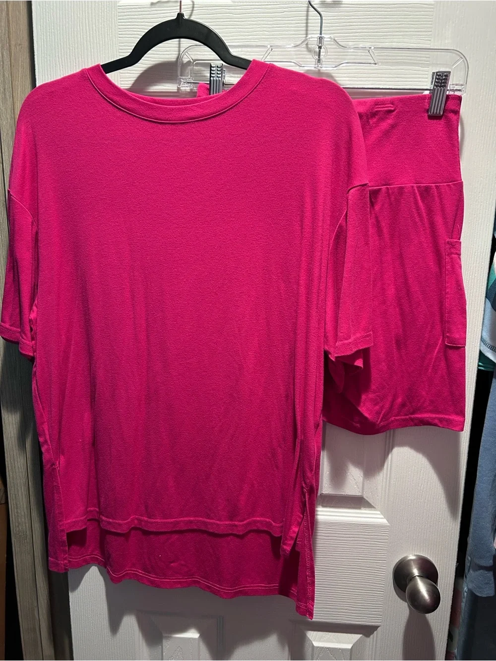Fuchsia Short Sleeve Lounge Top & Shorts Set